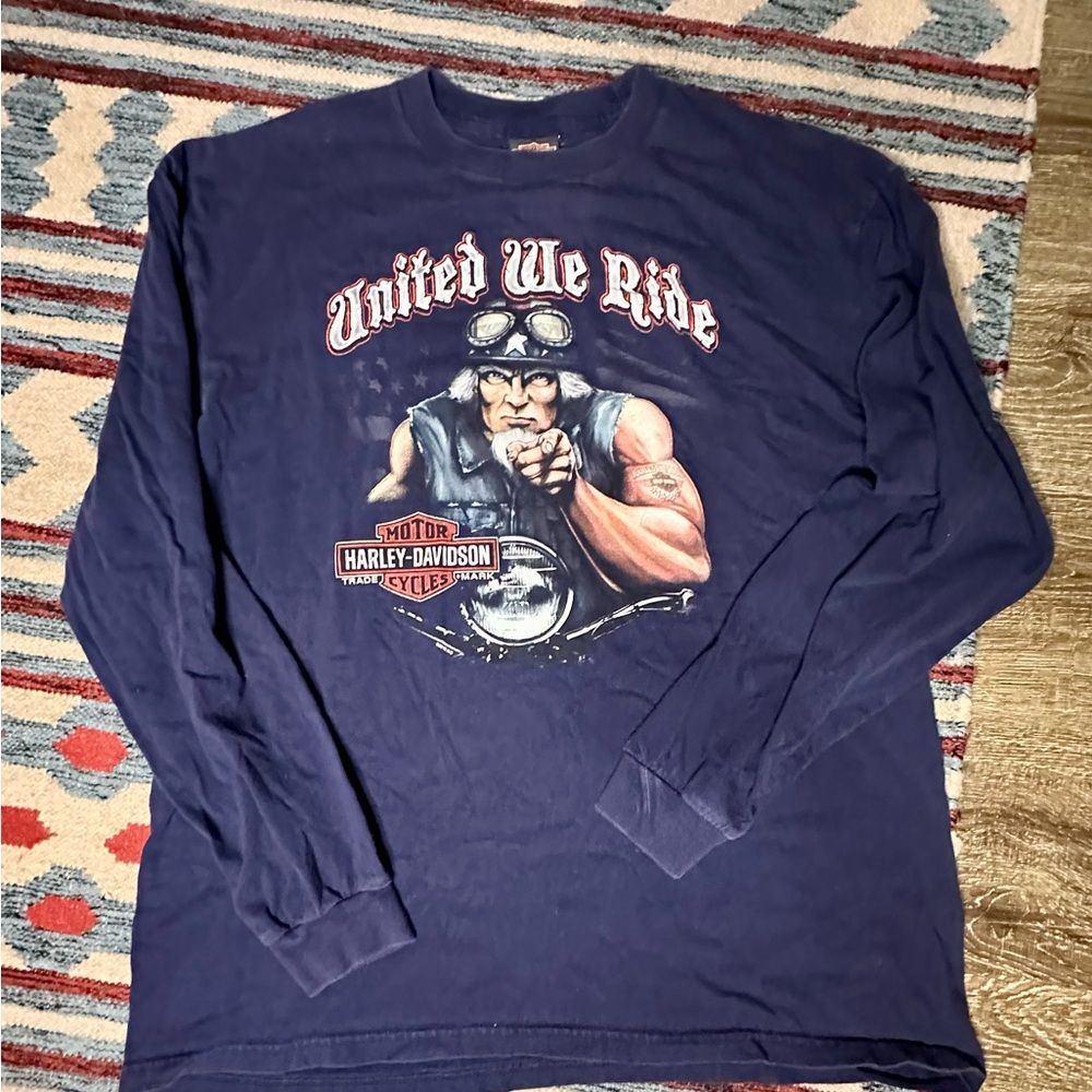 Harley-Davidson Blue Long Sleeve Tee-Uncle Sam- Patriotic-United We Ride-2010